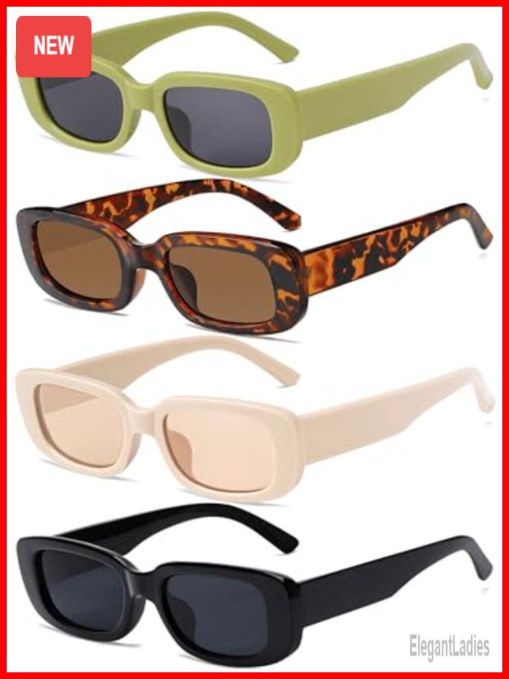 4 Pcs Retro Vintage Square Rectangle Sunglasses UV400 Protection Y2K Trendy